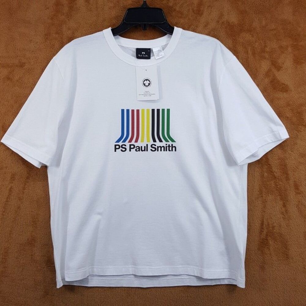 PAUL SMITH Shirt Mens XL White Pullover Crew Graphic Logo T-Shirt $95